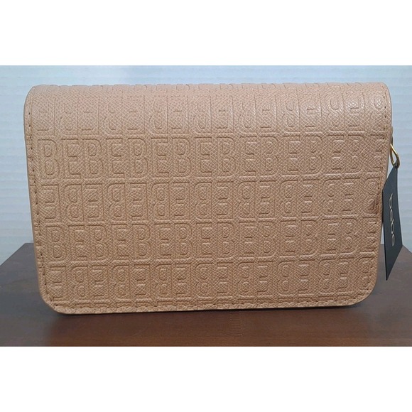 NWT Bebe Zuri Crossbody Purse Bag Almond Color Gold Logo Women's Small E02-4497E - Picture 6 of 11